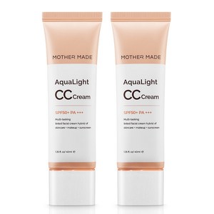 마더메이드 아쿠아라이트 CC크림 SPF50+ PA+++ 내추럴 톤업 베이지 메이크업베이스 톤업선크림 씨씨크림 파데프리 모공 프라이머, 내추럴베이지 (21호~23호), 2개, 40ml