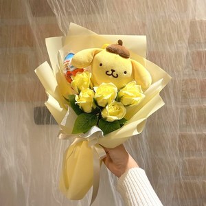인형 꽃다발 산리오 시나모롤 꽃다발 쿠로미 킨더조이꽃다발, 폼폼푸린 옐로우, 1개