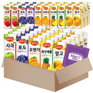 [메리박스 60팩] 델몬트 드링크 팩 오렌지*12 포도*12 망고*12 사과*12 파인애플*12+메세지카드, 60개, 190ml