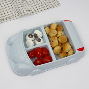 피치애플 유아 어린이 식기 공룡 자동차 나눔 접시 식판, 블루, 1개