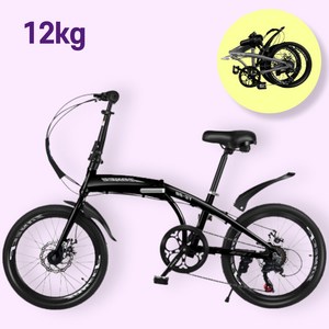 더보누르 가벼운 접이식 자전거 미니벨로 20인치 휴대용 출퇴근 폴딩 초경량 완조립, 알루미늄프레임 + 기본휠 + 블랙