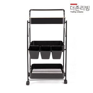 더존리빙 3단 원터치 비조립 접이식 트롤리+악세사리 4종, 블랙