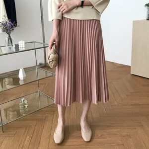 럭키제이 여성용 스윗 플리츠 롱 스커트