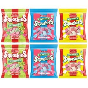 스위즐스 드럼스틱 스쿼시 젤리 사워체리앤 애플 버블껌 라즈베리앤 밀크 맛 Squashie DumStick Candies Vaiety Pack, 6개, 119g