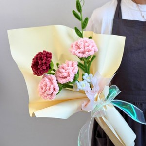 모루철사 꽃다발 카네이션 완제품 모루꽃 조화, 파스텔핑크+루이자레드