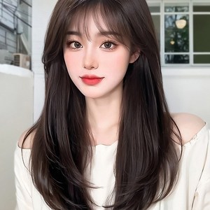 걸스코코 레이어드 C컬 반가발 긴머리 생머리 여자 가발 셀프 머리숱 붙임머리, 다크브라운, 1개