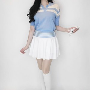 티앤드골프 여성 여름 골프 티셔츠 스트라이프 브이 카라 쿨링 골프웨어 테니스