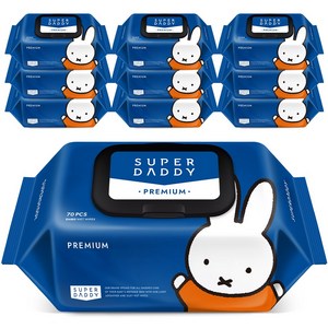 슈퍼대디 프리미엄 유아물티슈 캡형, 75g, 70매, 10팩