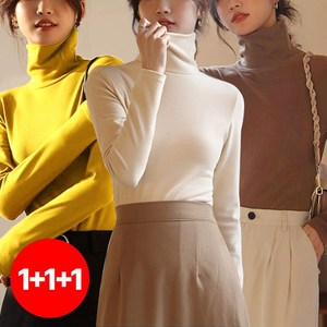 1+1+1(3종세트) 스타일아유 겨울 슬림 융단 따뜻한 무지 긴목폴라 티셔츠 긴팔티 기본 이너티 TS2278