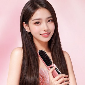 RichMagic무선 음이온단백질층스트레이트 휴대용 빗 고데기 4등급 온도로 각종 머릿결에 적합 자체 보호 케이스 7000MAh, 녹색