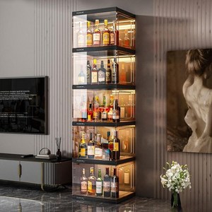 가정용 양주진열장 LED 위스키보관함 와인 술장식장 5단, 블랙-5단(LED조명포함)