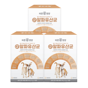 바른뉴트리펫 알파유산균 강아지 고양이 애견 반려동물 개 유산균 영양제, 유산균, 3개, 면역력 강화