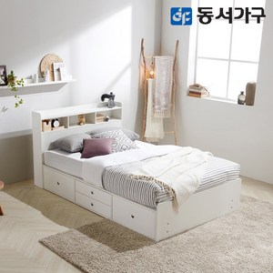 동서가구 미휴화이트 수납헤드 깊은서랍 슈퍼싱글 SS 침대 프레임 DF638731, 화이트