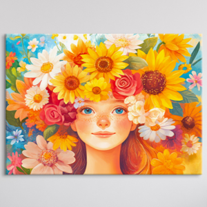 꽃의 여인 8종 인테리어 그림 액자 북유럽 감성 거실 안방 서재 개업 선물 캔버스 추상화 인물 아트월, 03. 꽃다발 소녀, 포스터+우드 메탈액자, 20호 [72.7x53cm]