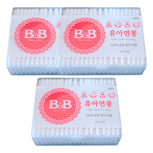 B&B 100% 순면 유아 면봉 100개입, 3개