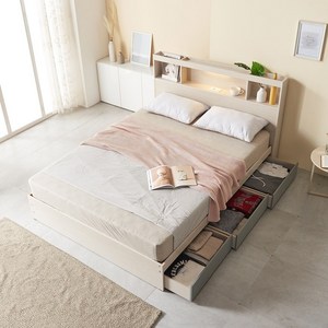 공간사이 로터스 LED 수납침대 프레임+ 55T컴포트 매트리스, 워시그레이