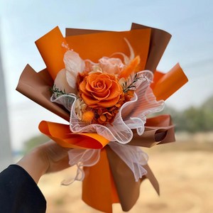어시트 프리저브드 플라워 꽃다발 쇼핑백 포함, 오렌지, 1개