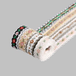 13mm 꽃무늬 자수리본테이프 [3657] / 리폼 원단 테이프 리본 공예 미싱, 블랙, 1개