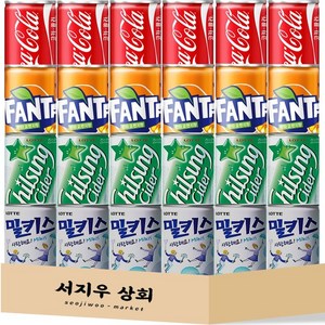 서지우상회 소캔 탄산 음료 밀키스 6캔 칠성 사이다 6캔 오렌지 6캔 콜라 6캔 24캔, 190ml