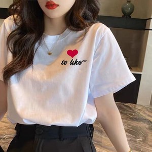 여성 심플 라운드 반팔 티셔츠