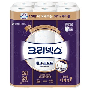 크리넥스 3겹 데코&소프트 천연펄프 고급롤화장지, 37m, 24개입, 1개