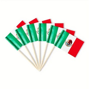 [100개]멕시코 국기 토퍼 이쑤시개 꼬지 디저트 토퍼 피자 파티 뷔페용 음식 라벨 mexico깃발 이쑤시개 음식 표지판 및 특별 장식, 100개