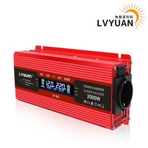 녹원 차량용 LCD 인버터 유사계단파 2000W 220V 60hz 한국형 KC인증, 레드 용량 2000W 전압 12V, 1개