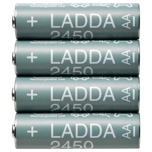 이케아 건전지 AA 2450 MAH 4pcs 전압:1.2V 건전지용량: 2450 / 라다 건전지 / 충건전지 / 충전기 / 베터리 / LADDA 충전건전지 HR06 AA, 1개, 4개입