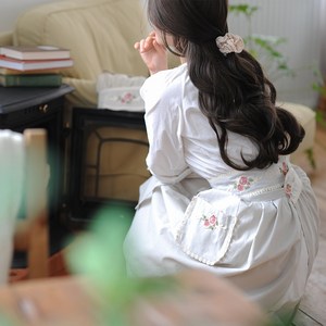 하프 허리 주방 랩 꽃무늬 앞치마, 소라색, 1개