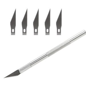 고급형 아트칼 재단 디자인용 컷터칼 아트 공작 조각 공예용 칼 후가공 정밀 나이프 칼날5개, 컷터칼+칼날5개