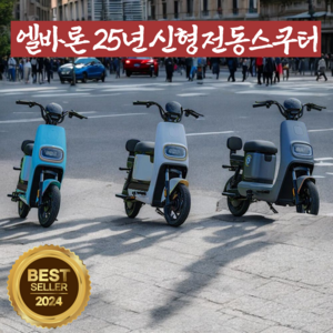 엘바론 25년 신형 전동스쿠터 고급형 전기 바이크 통학용 출퇴근, 리튬배터리 40A (120KM), 레이크 블루