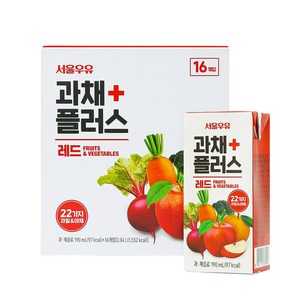 서울우유 과채플러스 레드, 190ml, 16개