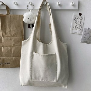 캔버스 포켓 빅사이즈 에코백 남녀공용 블랙 아이보리