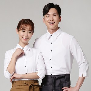 백색 스판 칠부셔츠 식당 레스토랑 카페 서빙 유니폼