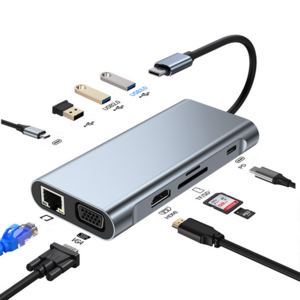 큐앤씨 10포트 11포트 12포트 노트북 스탠드형 USB VGA AUX HDMI PD100W C타입 멀티 허브, 10 in 1, 1개