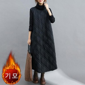 겨울 여성 루즈핏 하이넥 퀼팅 누빔 기모 롱 원피스 점퍼 빅사이즈