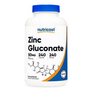 뉴트리코스트 징크 아연 글루코네이트 240 캡슐 1병 1서빙 50mg 240회분 Zinc Gluconate Capsules [50 MG] [240 CAPS], 240정, 1개