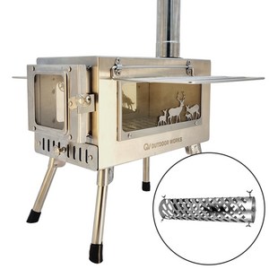 아웃도어웍스 화목난로 캠핑난로 3면 불보기창 늑대스킨 캠핑용화목난로 장작 난로, a.-6.추가연통(홀짹보호)