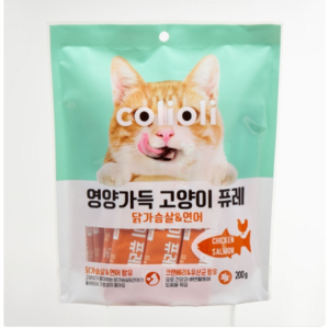 콜리올리 영양가득 고양이 퓨레(닭가슴살&연어) (10G*20P), 10g, 닭, 1개