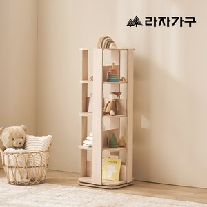 토리 4단 키즈 유아 원목 책꽂이 회전형 교구장 회전책장, 내추럴