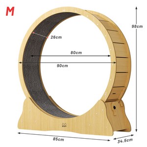 POMTOR 런캣 캣휠 롤러 실내사용 고양이 운동훈련 헬스 캣휠 원목색 캣타워, 1개, 캣타워 +패드M