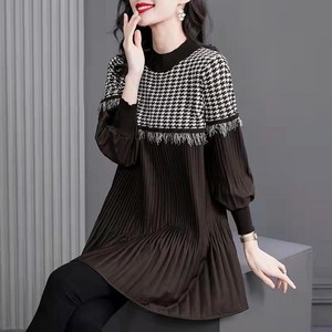 쩐쿠 봄 여성 퍼프 주름 라운드넥 긴소매 블라우스 Z46