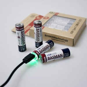 바스맨 C타입 충전식 건전지 리튬이온 배터리 AA 4개입 (1650mAh), 1개