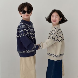 [당일발송] 키키클로젯 돌 아기 유아동 키즈 남자 여자 아이 가을 겨울 하객룩 촬영룩 자매룩 둥이룩 형제룩 남매룩 라운드넥 캐주얼 네이비 베이지 지그재그 니트 스웨터 맨투맨