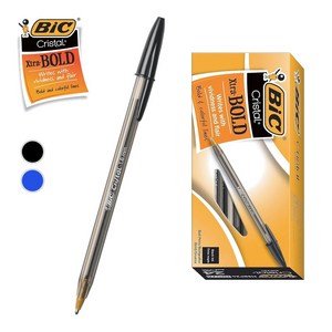 BIC 볼펜 크리스탈 1.6mm Cristal 볼드 빅볼펜, 12개, 블랙