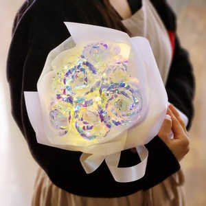 LED 홀로그램 장미 꽃다발 졸업식 입학식 유치원 어린이집 발표회 기념일 학예회 선물 행사 기업 단체, LED 조명 안함, 핑크 7송이
