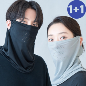 라이더비 귀걸이형 자외선 차단 쿨 스포츠 마스크 1+1, 블랙+그레이