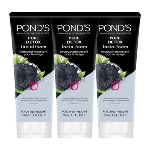 Ponds Pue Detox 페이셜 폼 활성탄이 함유된 딥 클렌징 페이셜 워시 각 48.2g 1.7온스 3팩, 1개, 50ml