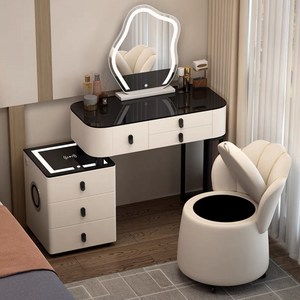 다용도 화장대 입식화장대세트(LED 거울+USB 스마트 충전 포함) F950-A24, 80CM, 블랙+화이트