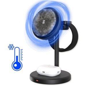 바우아토 맥브리즈 맥세이프 3in1 쿨링 고속 15W 무선충전기 거치대, 1개, 오닉스 블랙